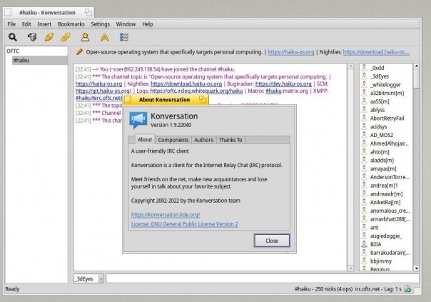Программа #Konversation - IRC-клиент...